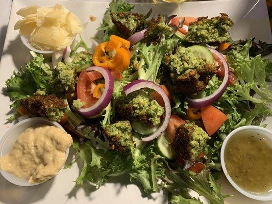 Salad w/falafel, parmesan, and hummus