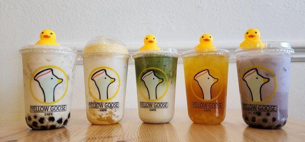 Banana Ooyoo, Peach Swirl, Matcha Einspänner, Mango Fruit Tea, Taro Milk Tea