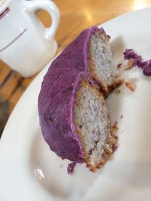 Blue corn donut with lavender icing