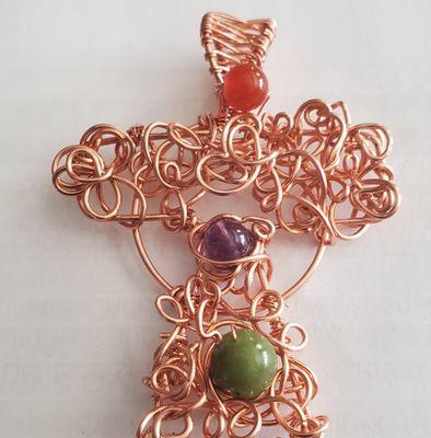 Chaos cross with amethyst. Serpentine,  and Carnelian