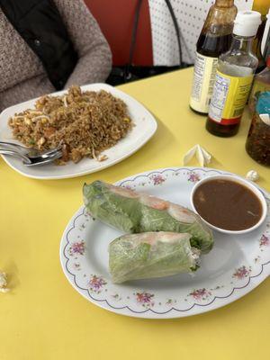 Chicken fried rice & shrimp spring rolls