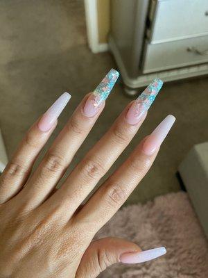 Acrylic nails with butterflies, ombré