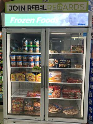 Lots of quick grab frozen food items.