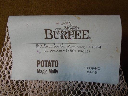 The label on one of my bags of Magic Molly purple potatoes.