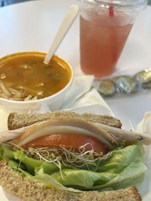 1/2 Sandwich & 1/2 Soup Combo  (Turkey sandwich and chicken noodle soup) Pomegranate lemonade