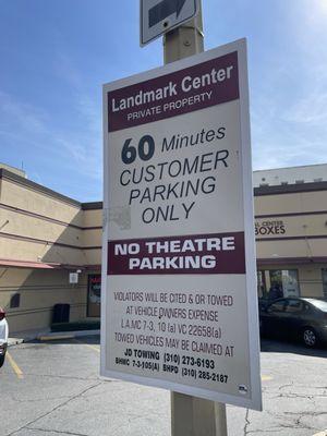 60 minute customer parking.