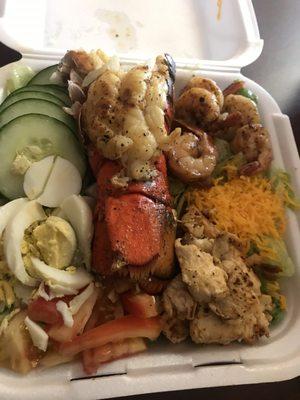 Lobster, shrimp and chicken salad.