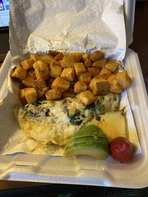 Egg white omelet with potatoes.