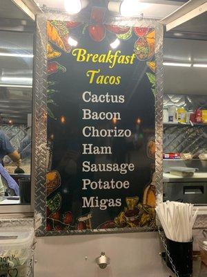 Breakfast menu