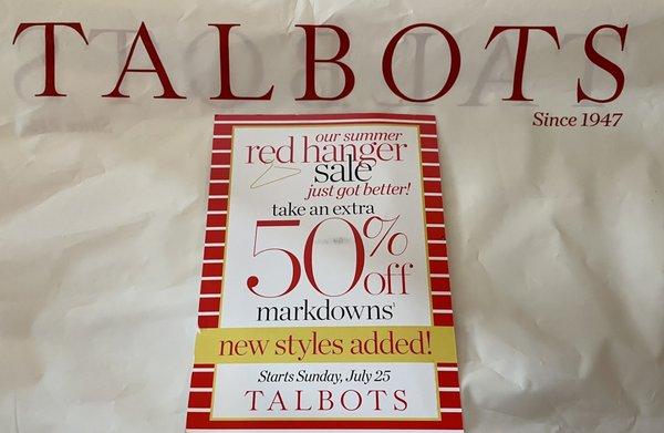 (*‿*)I LOVE a good sale. Don't sleep on this red hanger sale ladies...50% off markdowns starts tomorrow (07/25) at #Talbots