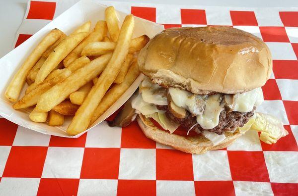 Mozzarella Mushroom Burger with Fries!