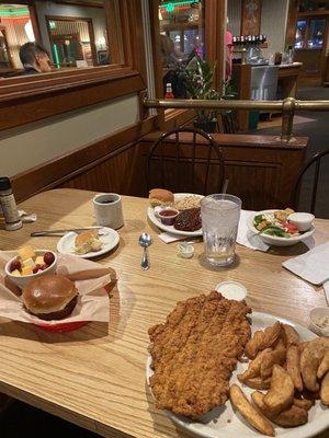 Fantastic Tenderloin, Smoked Meatloaf, dinner salad , Chive Fries and a kids meal hamburger with fresh fruit