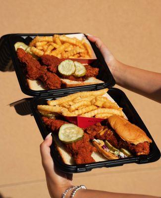 top: dave's #1 (two tenders & fries) bottom: dave's #3 (one slider & one tender w fries)