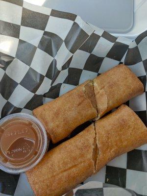 Fried Cheesecake roll with caramel dipping sauce