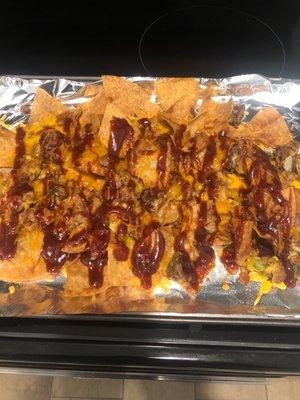 Nachos that I got last night. I reheated it and added my own sauce to it