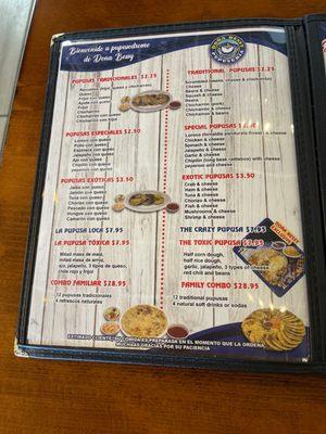 Papusa menu