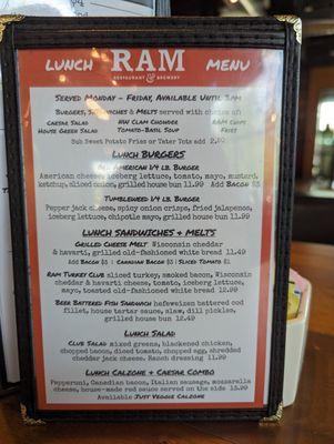 Lunch menu.