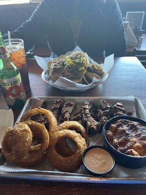 Deep fried ribs, buffalo chicken mac, pulled pork nachos