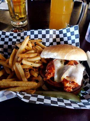 Nashville hot chicken sandwich and fries