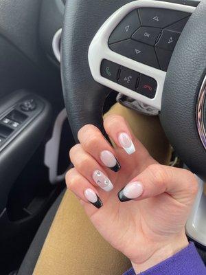 Dip Manicure with black and white french tips