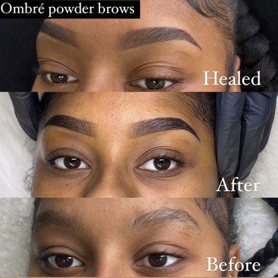 Ombré powder brows. Healed brows after 4 weeks. Brows always heal softer for perfect natural brows.