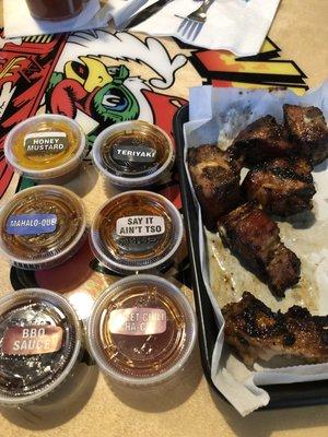 Rib Tips with a variety of sauces