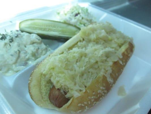 hot dog with lots of sauerkraut