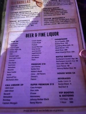 Drink menu