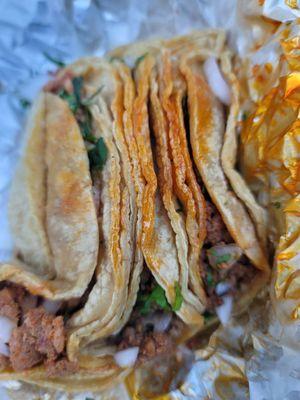 taco plate (chorizo,  al pastor,  ground beef).