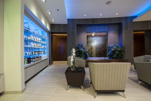 Spa-like waiting area with nutraceuticals