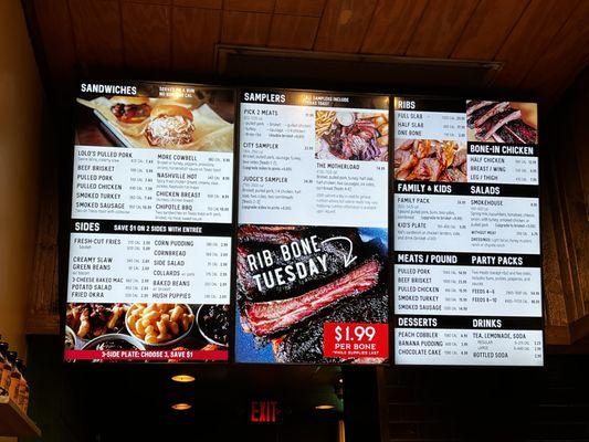 Menu over the order counter.