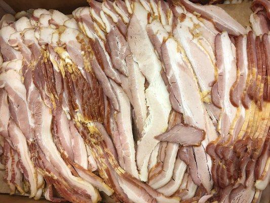 Locally sourced thick cut slab bacon.  Sunday morning just isn't the same without it.