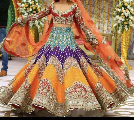 Amazingly beautiful multicolored custom made wedding lehenga.....