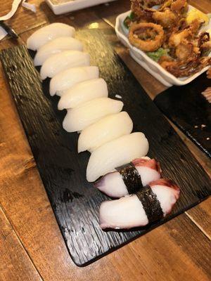 Squid nigiri and Octopus nigiri