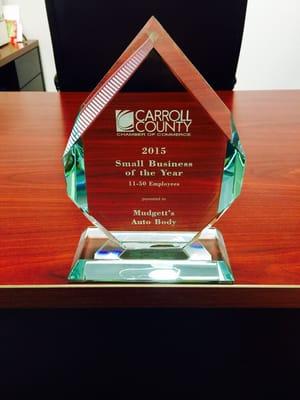 Named Carroll County Small Business of the year 11-50 employees in 2015 by the Carroll County Chamber of Commerce.