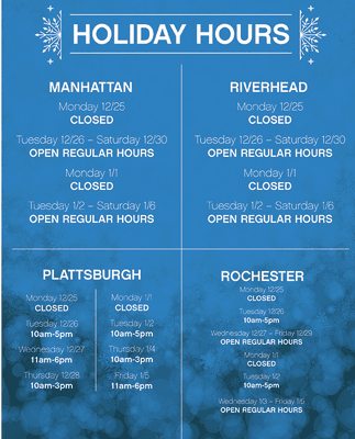 Please take note of our holiday hours.