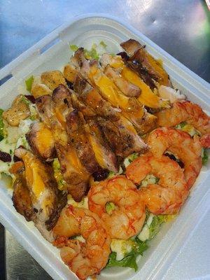 Grilled shrimp/ jerk chicken salad