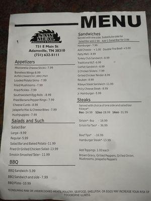 Front of menu