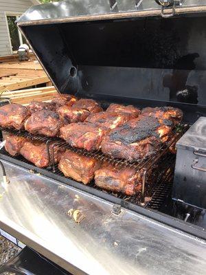 Smoker loaded with Pork!