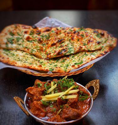 Garlic Naan and locally sourced Goat Curry