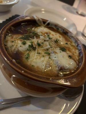 Crock of French onion soup