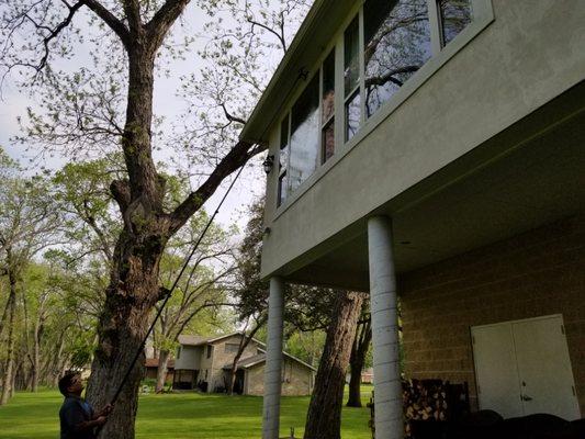 Pure water window cleaning using a water fed pole