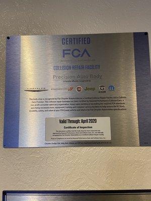 We are a Fiat Chrysler certified collision repair shop