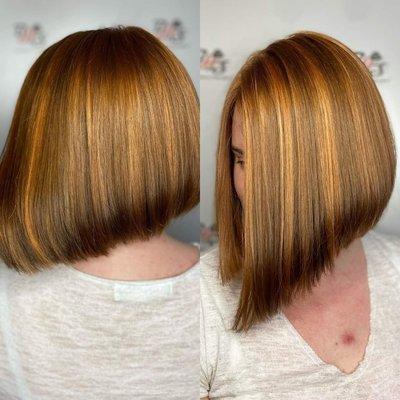 Mocha caramel highlights and bob