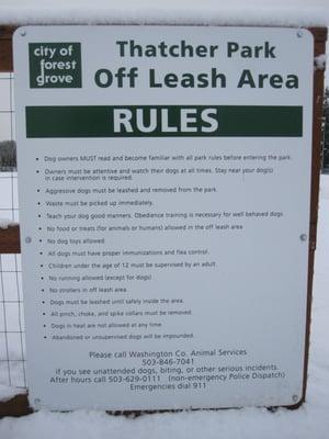 Thatcher Dog Park RULES.  During an unusual "snow day" 2011.