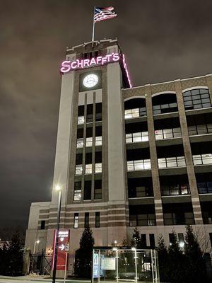 The Schrafft's Building which once housed the Famous Candy Factory once again lights up the night skies of Boston