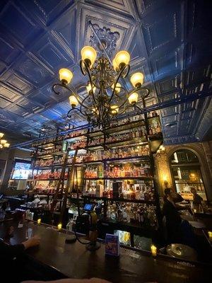 An almost 500 bourbon & rye collection that is beautifully displayed at the main bar