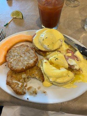 Eggs Benedict with potato pancakes