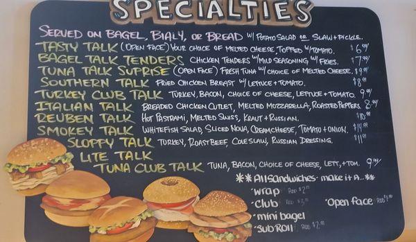 Specialties menu