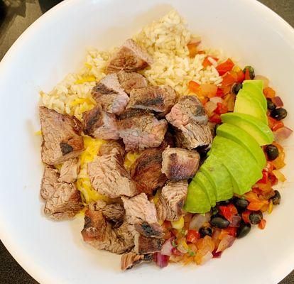 Southwestern Bowl that my friend got. There was rice, steak, salsa, avocado and I'm not sure what else. But large portion and she loved it.